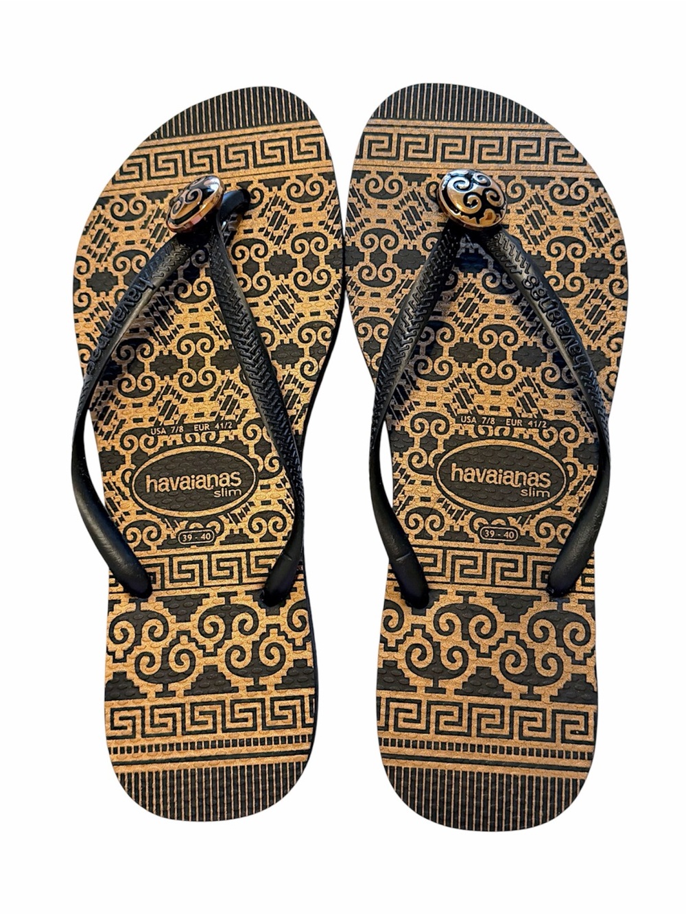 Havaianas Slim Black and Tan Patterned Flip Flops